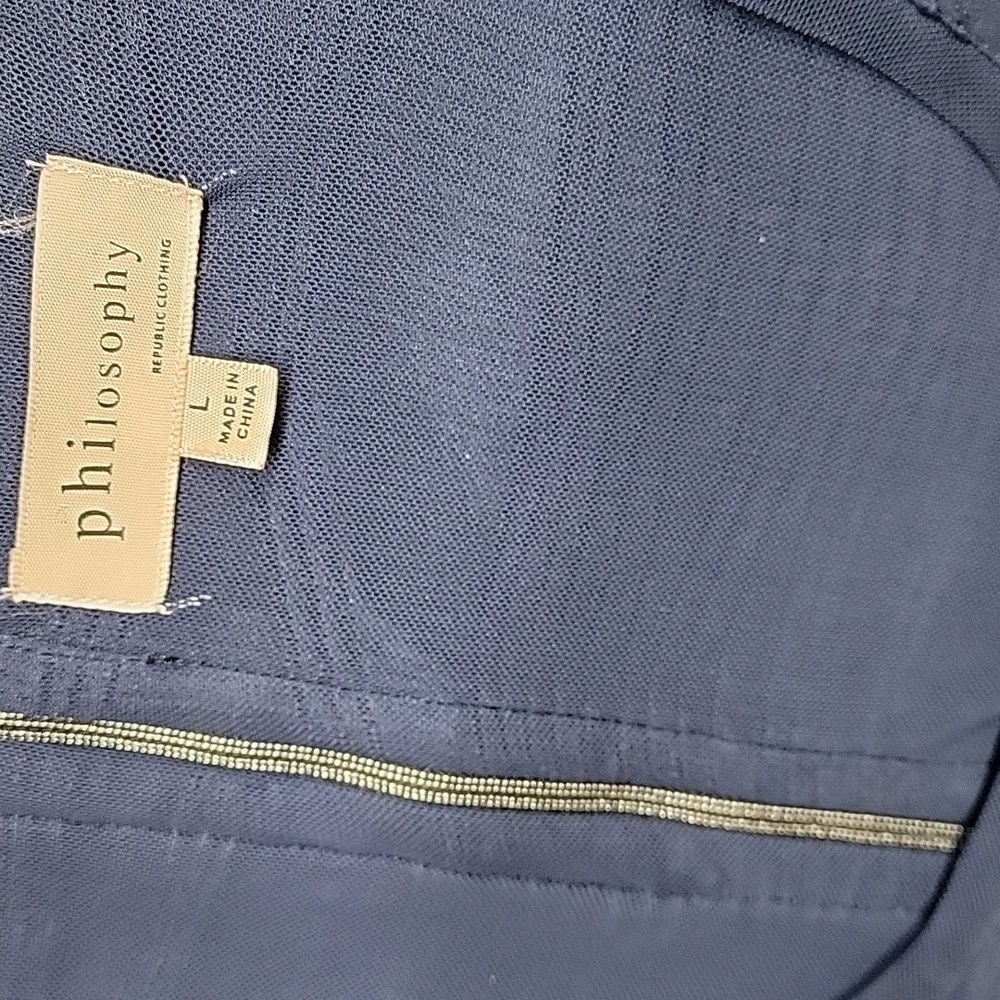 Philosophy Navy Blue Scoop Neck Sleeveless Satin and Sheer Cocktail Dress - Picture 7 of 12